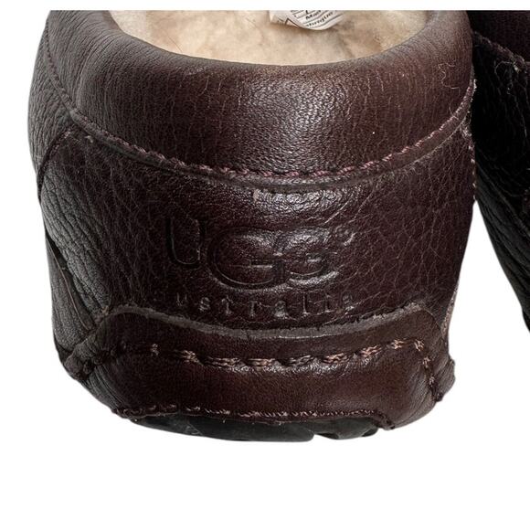 UGG Sheepskin-Lined Moccasin Slippers Mens Size 8 Dark Brown Indoor Outdoor Sole main image 7